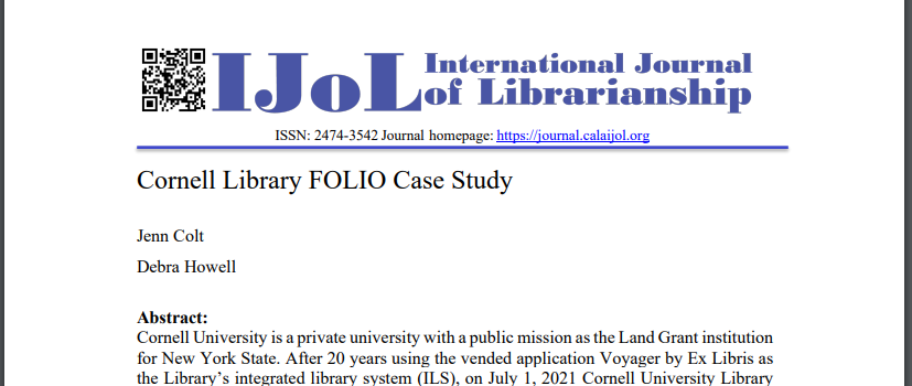 Artikel: Cornell Library FOLIO Case Study
